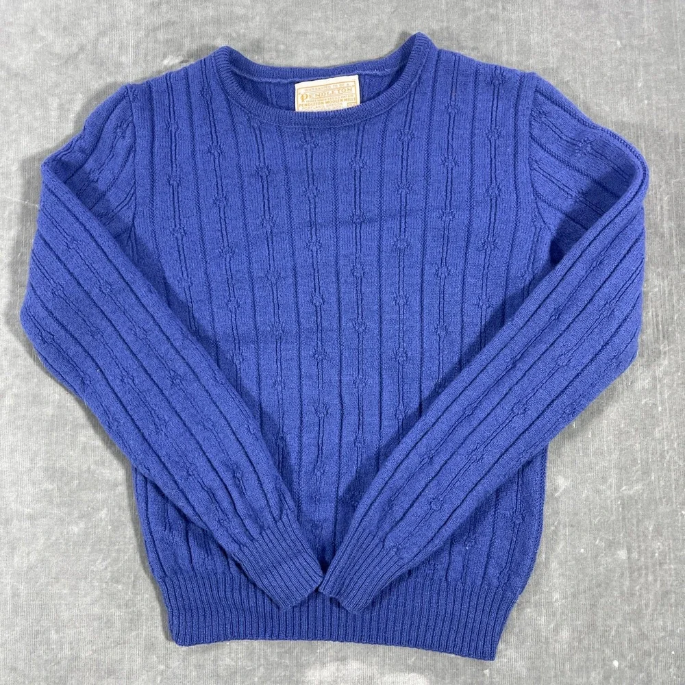 Pendleton Kids Size 36 Blue 100%‎ Virgin Wool Cable Knit Pullover Sweater